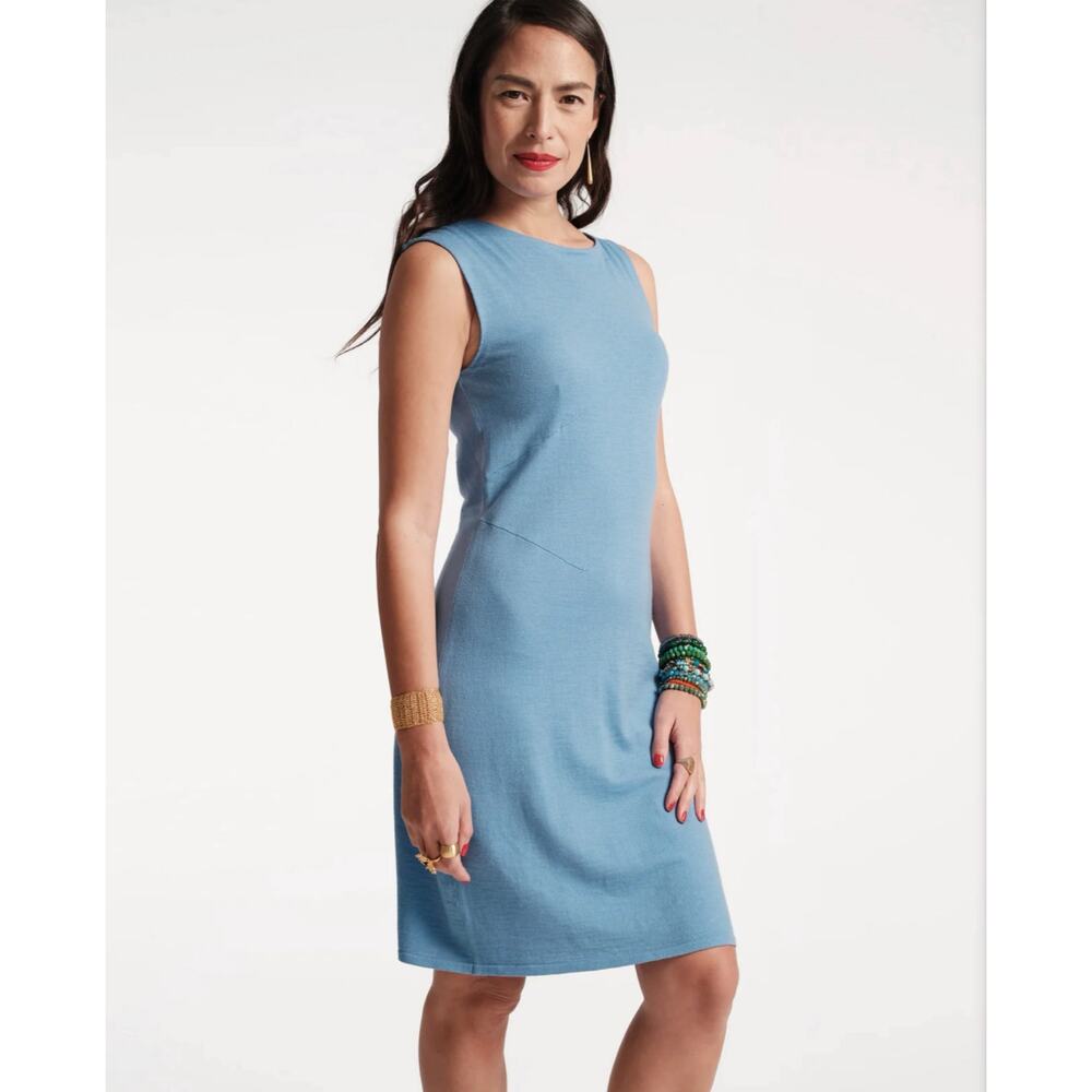 Frances Valentine Mika Sleeveless Knit Wool Blend Dress Blue Preppy M